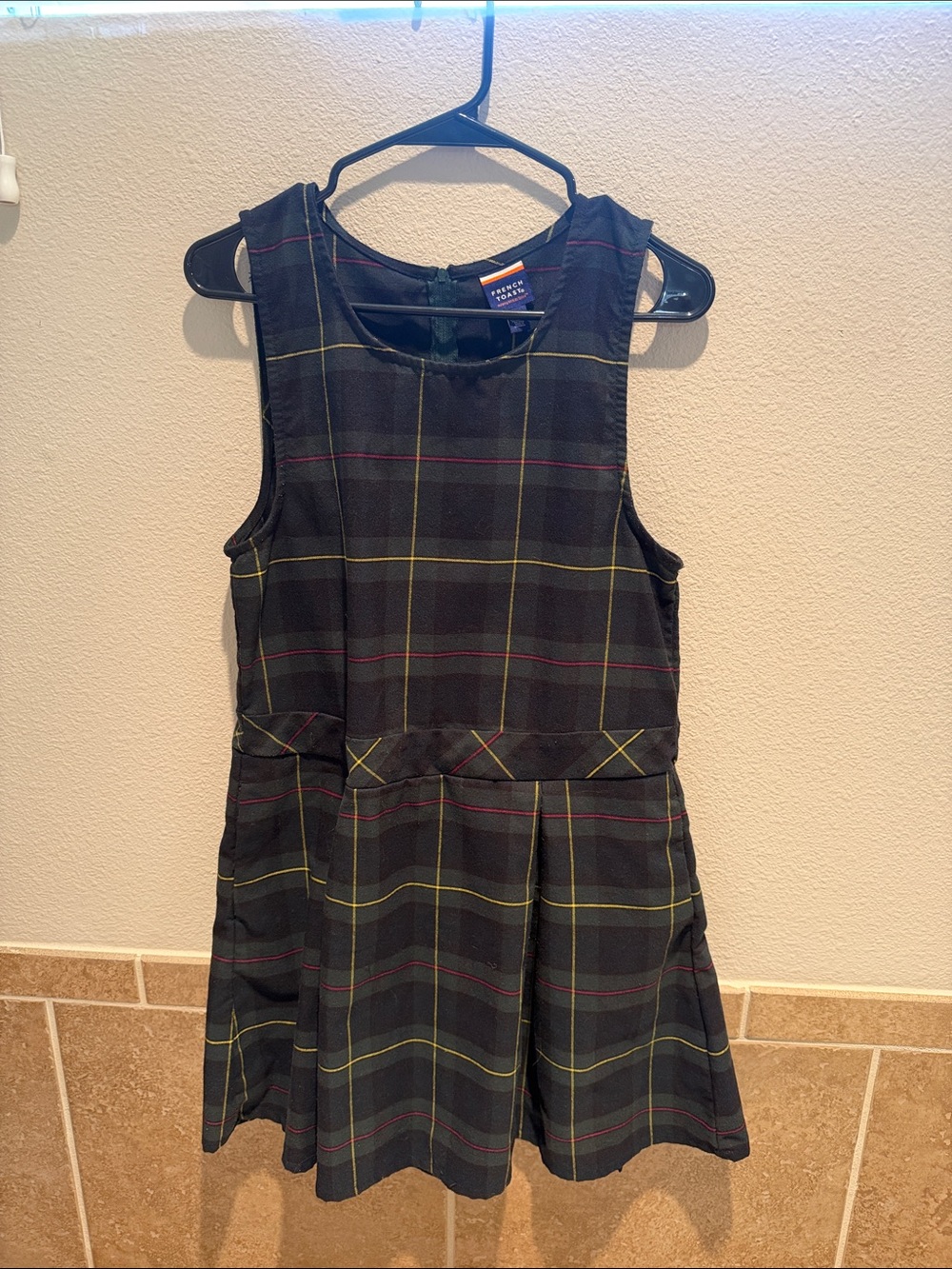 French Toast Black Plaid Jumper Dress with Yellow & Red Stripes